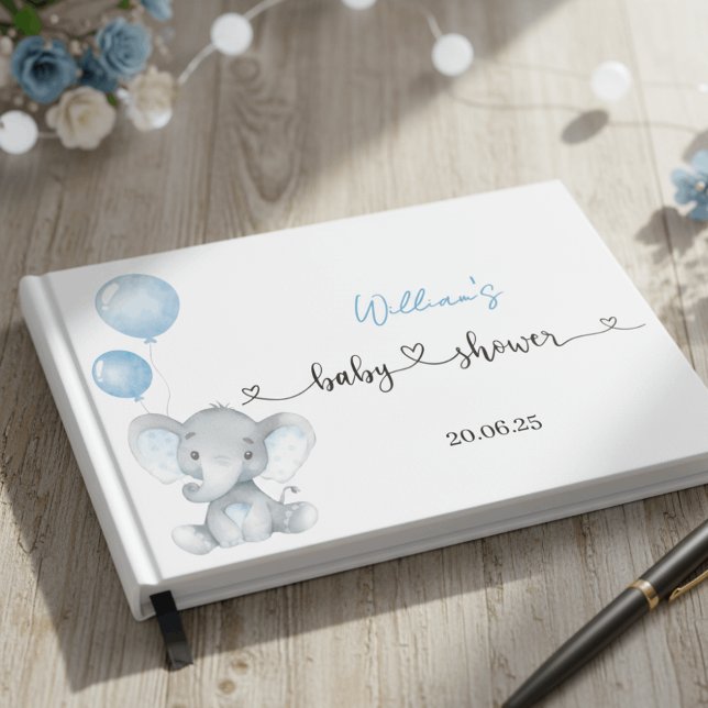 Blue Elephant Balloons Foil Baby Shower Guest Book (Creator Uploaded)