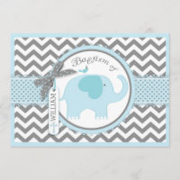 Blue Elephant Bird and Chevron Print Baptism