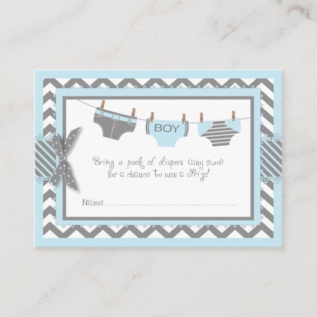Blue Elephant Bird and Diaper Raffle Ticket Enclosure Card (Front)
