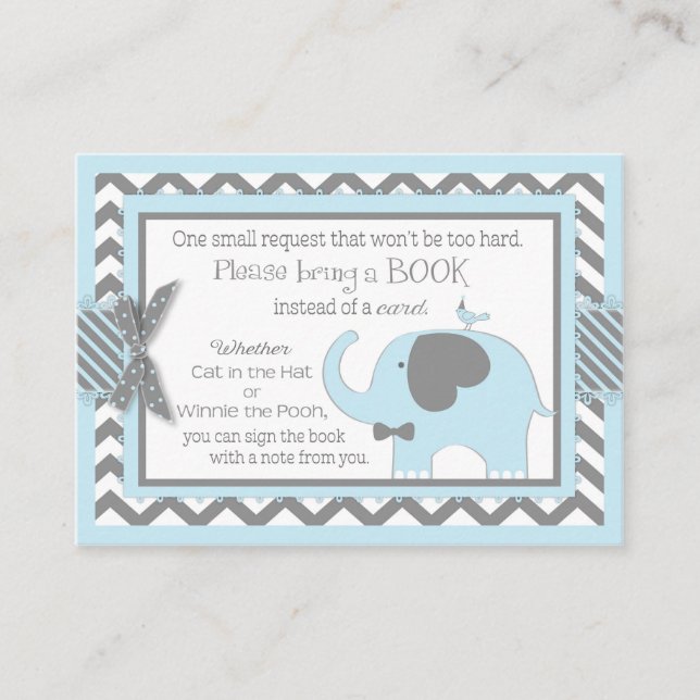 Blue Elephant Bird Bring a Book Card (Front)