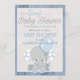 Blue Elephant Boy Baby Shower Country Invitation