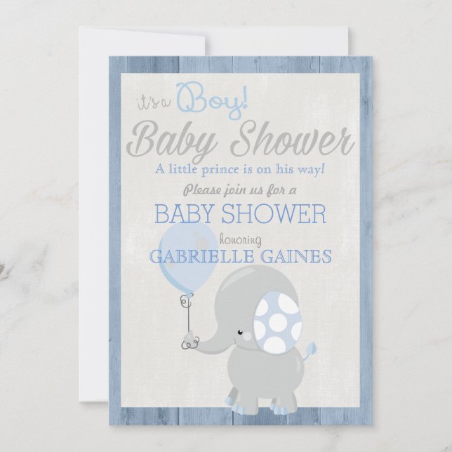Blue Elephant Boy Baby Shower Country Invitation (Front)