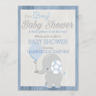 Blue Elephant Boy Baby Shower Country Invitation