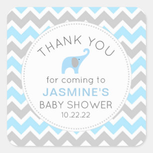 Blue Elephant boy baby shower favour Square Sticker