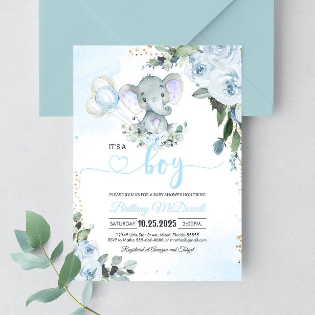 Blue Elephant Boy Baby Shower Invitation (Creator Uploaded)