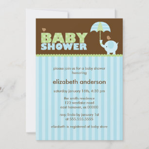 Blue Elephant Boy Baby Shower Invitation