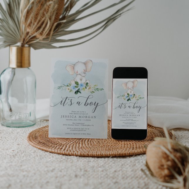 Blue Elephant Boy Baby Shower Invitation Card (Creator Uploaded)