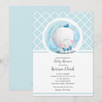 Blue Elephant Boy Baby Shower Invitations