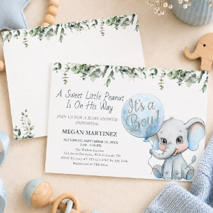 Blue Elephant Boy Baby Shower Little Peanut Invitation