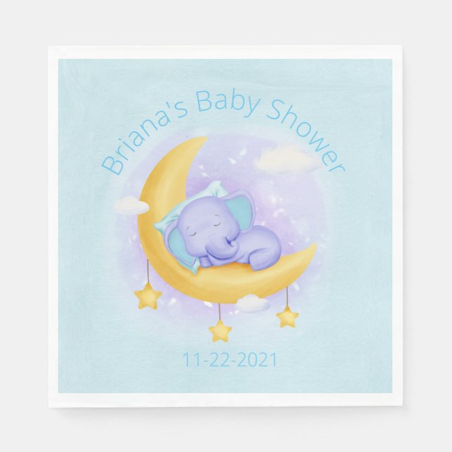 Blue Elephant Boy Baby Shower Napkin (Front)