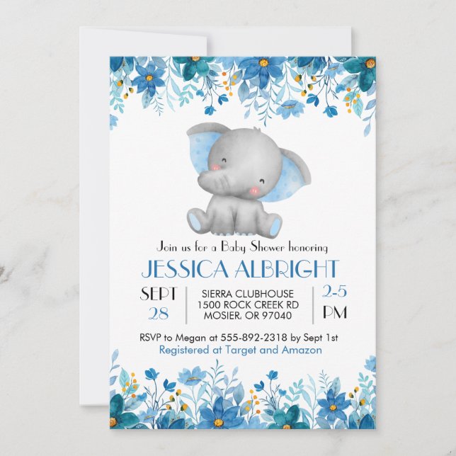 Blue Elephant Boy Baby Shower Sprinkle  Invitation (Front)