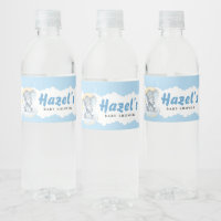 Blue Elephant Boy Baby Shower Water Bottle Label