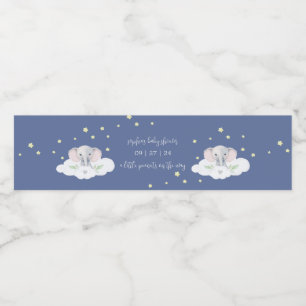 Blue Elephant Boy Baby Shower Water Bottle Labels