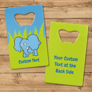 Blue elephant cartoon credit card bottle opener