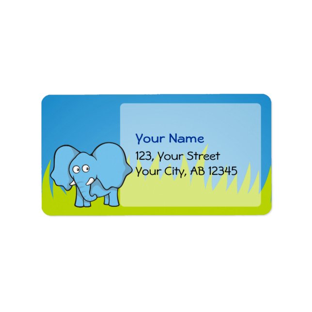 Blue elephant cartoon label (Front)
