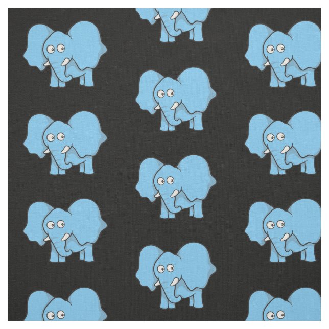Blue Elephant Cartoon Pattern Fabric (Swatch)