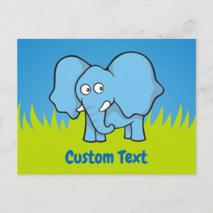Blue elephant cartoon postcard