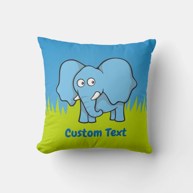 Blue elephant cartoon throw pillow (Front)