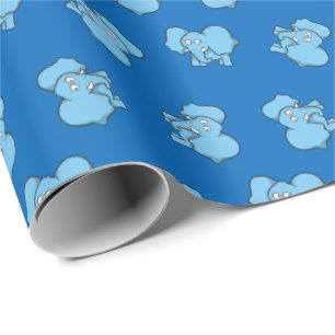 Blue elephant cartoon wrapping paper