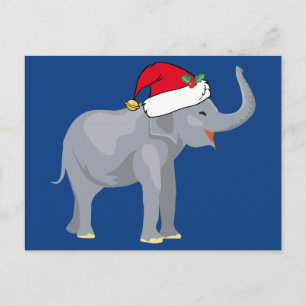 Blue Elephant Christmas Cute Animal Santa Claus Holiday Postcard