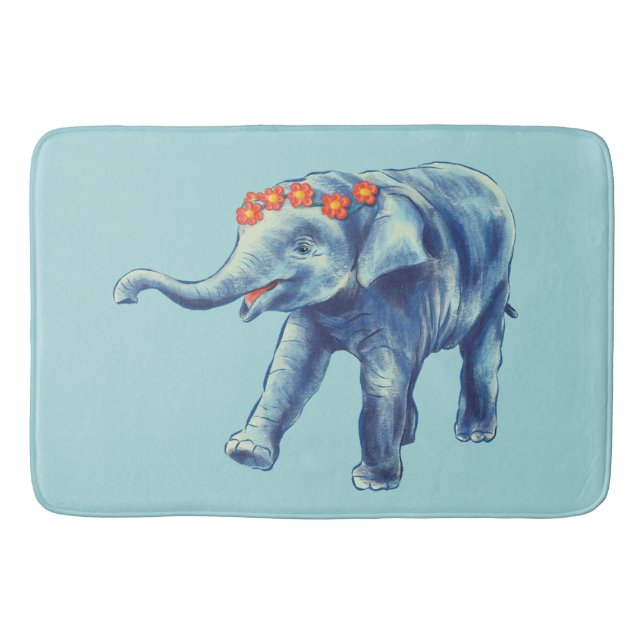 Blue Elephant Cute Girl Bath Mat (Front)