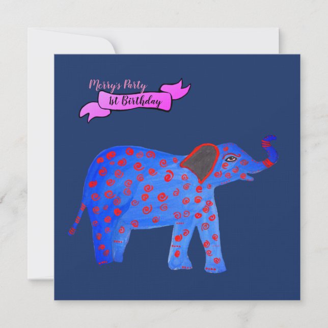 Blue Elephant Drawing  Invitation French Bulldog (Front)