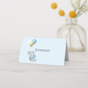 Blue Elephant folded name placement Place Card