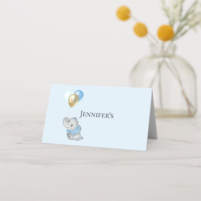 Blue Elephant folded name placement Place Card (Front)