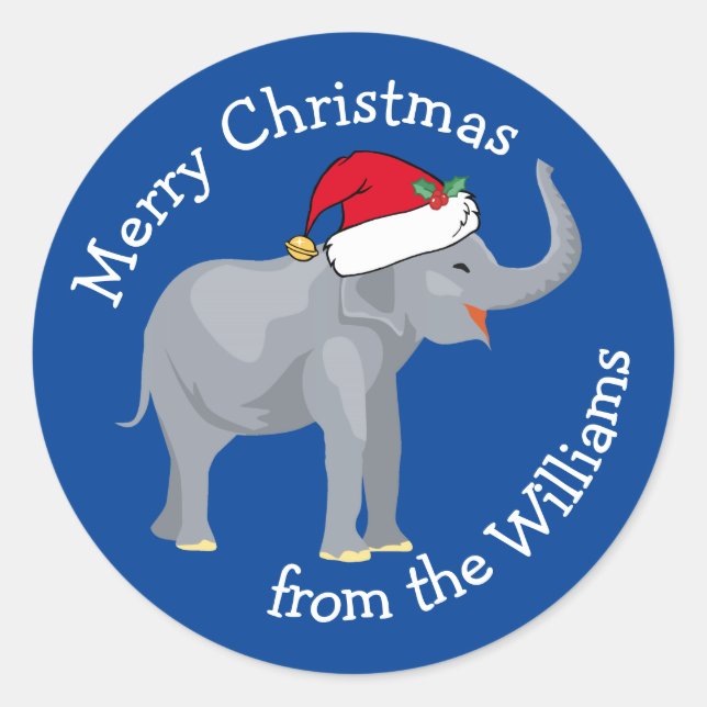 Blue Elephant Funny Custom Christmas Gift Classic Round Sticker (Front)