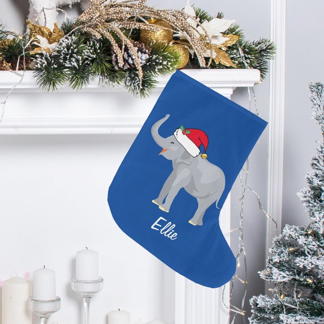 Blue Elephant Funny Custom Kids Christmas Large Christmas Stocking (Creator Uploaded)