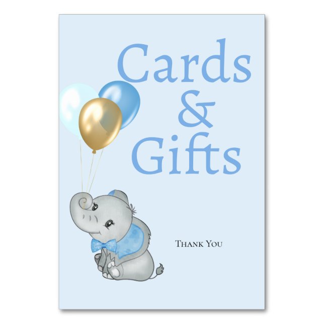Blue Elephant Gifts and Cards Table Card (Front)