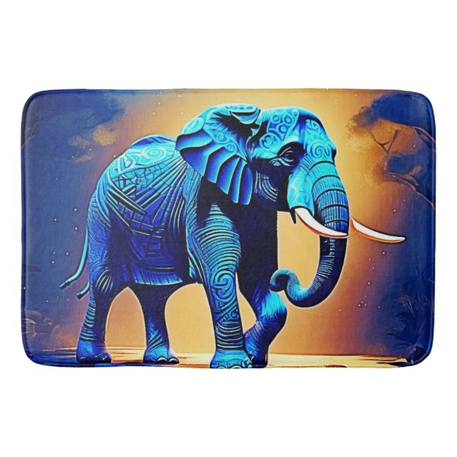 Blue Elephant Glow Design  Bath Mat (Front)