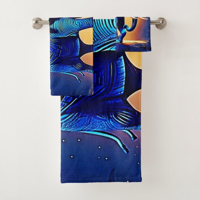 Blue Elephant Glow Design  Bath Towel Set (Insitu)