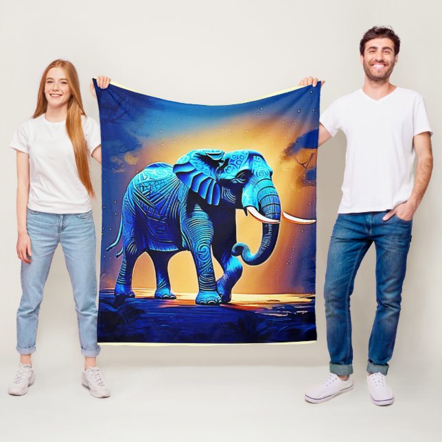 Blue Elephant Glow Design  Fleece Blanket (In Situ)