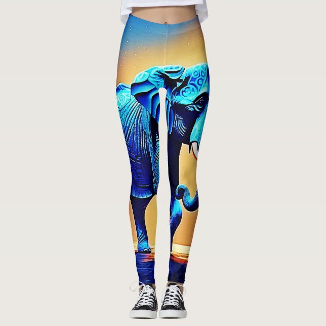 Blue Elephant Glow Design  Leggings (Front)