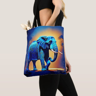 Blue Elephant Glow Design Tote Bag