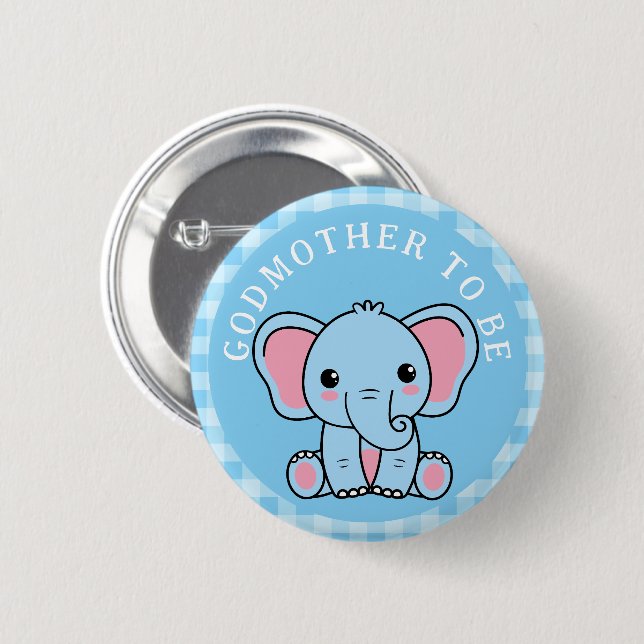 Blue Elephant Godmother To Be Baby Shower  6 Cm Round Badge (Front & Back)