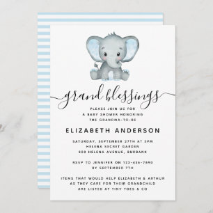 Blue Elephant Grandma-to-be Baby Shower Invitation