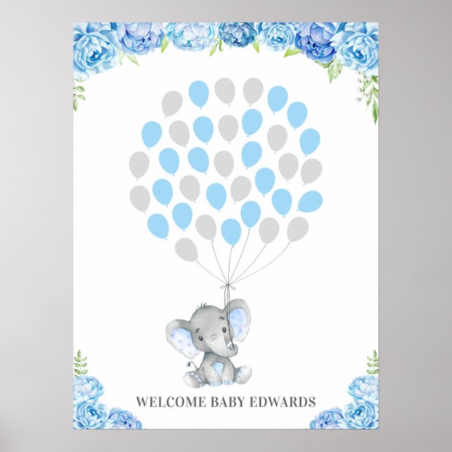 Blue Elephant Guestbook Alternative Sign Poster (Front)