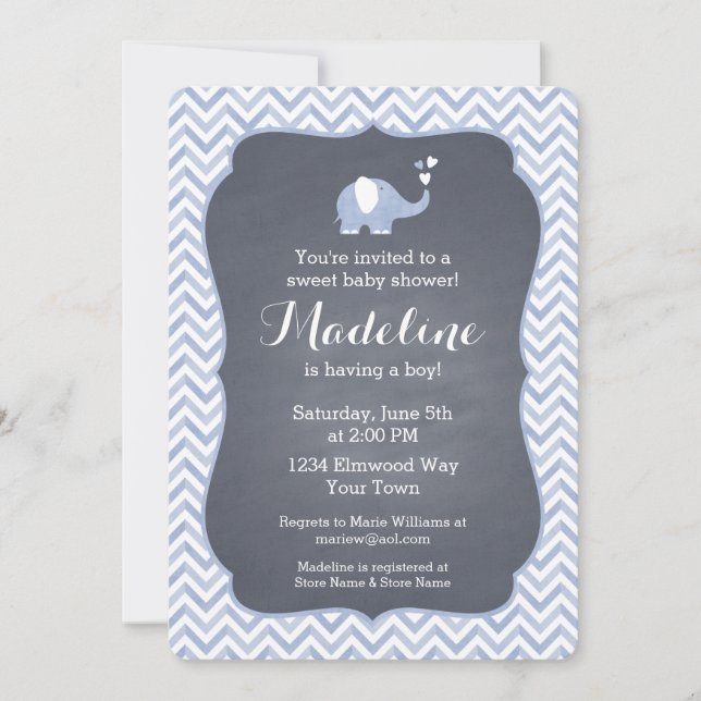 Blue Elephant Heart Invitation (Front)