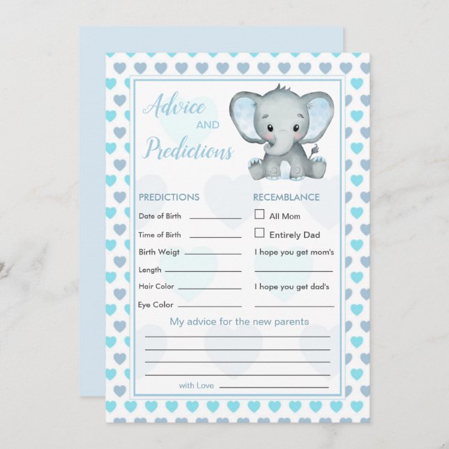 Blue Elephant Hearts Baby Prediction & Advice (Front/Back)