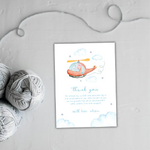 Blue Elephant Helicopter Airplane Baby Shower Thank You Card