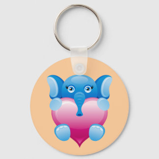 BLUE ELEPHANT HOLDING A PINK HEART KEY RING