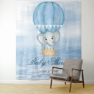 Blue Elephant Hot Air Balloon Backdrop Tapestry