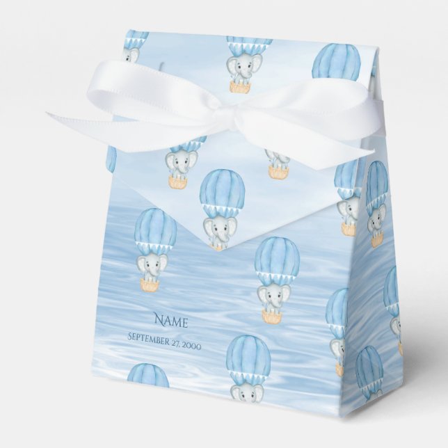 Blue Elephant Hot Air Balloon Favour Box (Front Side)