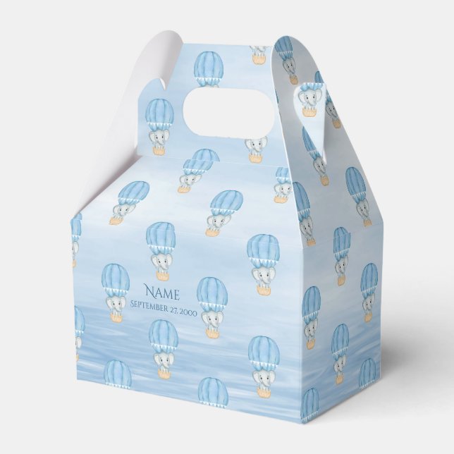 Blue Elephant Hot Air Balloon Favour Box (Front Side)