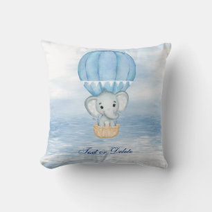 Blue Elephant Hot Air Balloon Throw Pillow