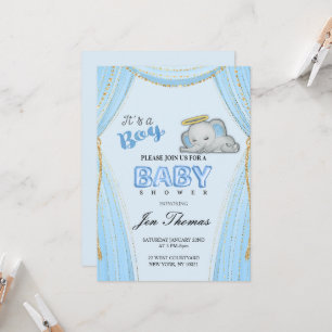 Blue Elephant Invitation Baby Shower