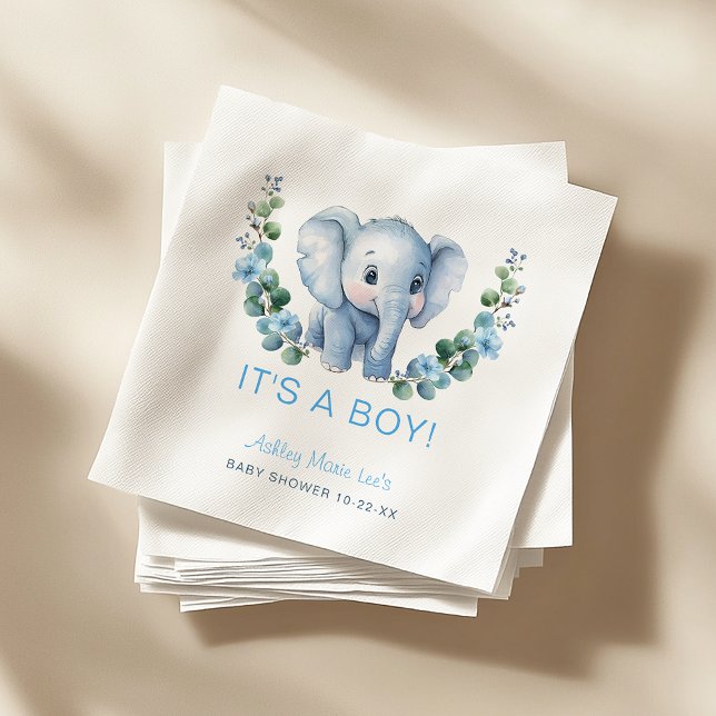 Blue Elephant It’s a Boy Baby Shower Napkins – Wat (It's A Boy Baby Shower Napkins)