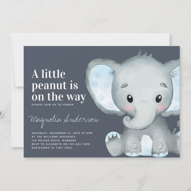 Blue Elephant Little Peanut Baby Shower Invitation (Front)